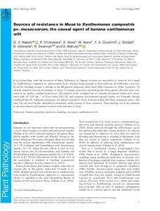 Sources of resistance in Musa to Xanthomonas campestris pv. musacearum, the causal agent of banana xanthomonas wilt