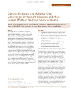 Genomic prediction in a multiploid crop: genotype by environment interaction and allele dosage effects on predictive ability in banana