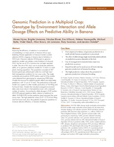 Genomic prediction in a multiploid crop: genotype by environment interaction and allele dosage effects on predictive ability in banana