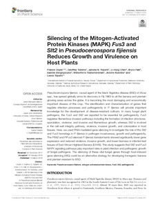 Silencing of the mitogen-activated protein kinases (MAPK) fus3 and slt2 in pseudocercospora fijiensis reduces growth and virulence on host plants