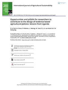 Opportunities and pitfalls for researchers to contribute to the design of evidence-based agricultural policies: lessons from Uganda