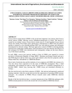 Unsuccessful Cassava Brown Streak Disease (CBSD) evaluation attempts in western Democratic Republic of Congo and implications with cassava root necrosis disease (CRND) etiology