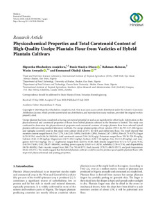 Physicochemical properties and total carotenoid content of high-quality unripe plantain flour from varieties of hybrid plantain cultivars