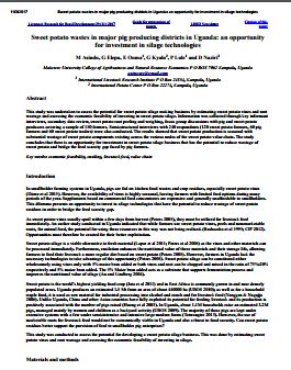 Sweet potato wastes in major pig producing districts in Uganda: an opportunity for investment in silage technologies