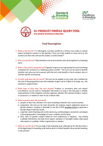 Description sheet to the gender plus product profile query tool (G+PP).