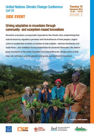 Driving adaptation in mountains through community-and-ecosystem-based innovations. Side event at CoP 25.