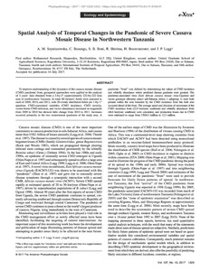 Spatial analysis of temporal changes in the pandemic of severe cassava mosaic disease in Northwestern Tanzania