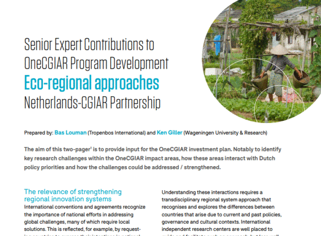Senior Expert Contributions to One CGIAR Program Development. Eco-regional approaches. Netherlands-CGIAR Partnership.